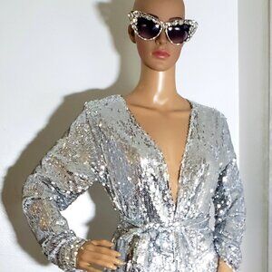 Silver Show Stopping Long Belted Jacket